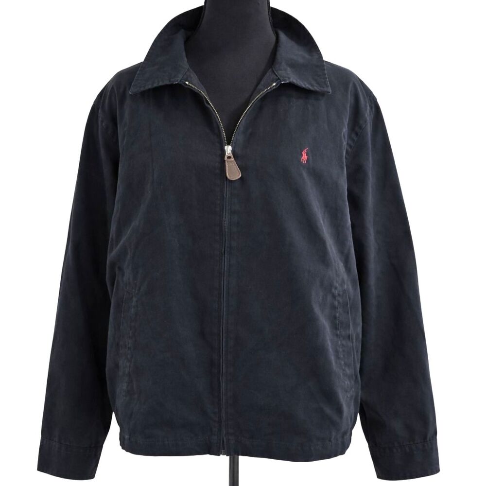 Vintage Polo Ralph Lauren Navy Zip Jacket Old Money Preppy Coastal XL Plain - Picture 2 of 9
